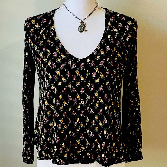 🔥FP Free People boho floral long sleeve open back blouse top size small x small - Picture 12 of 14
